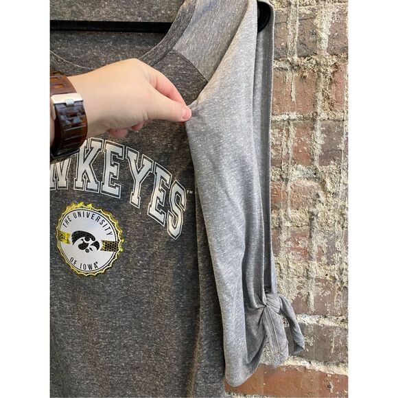 IOWA HAWKEYES Gold Glitter, Gray Cut-out Baseball 3/4 Sleeve T-Shirt Gameday Cou - Picture 2 of 10